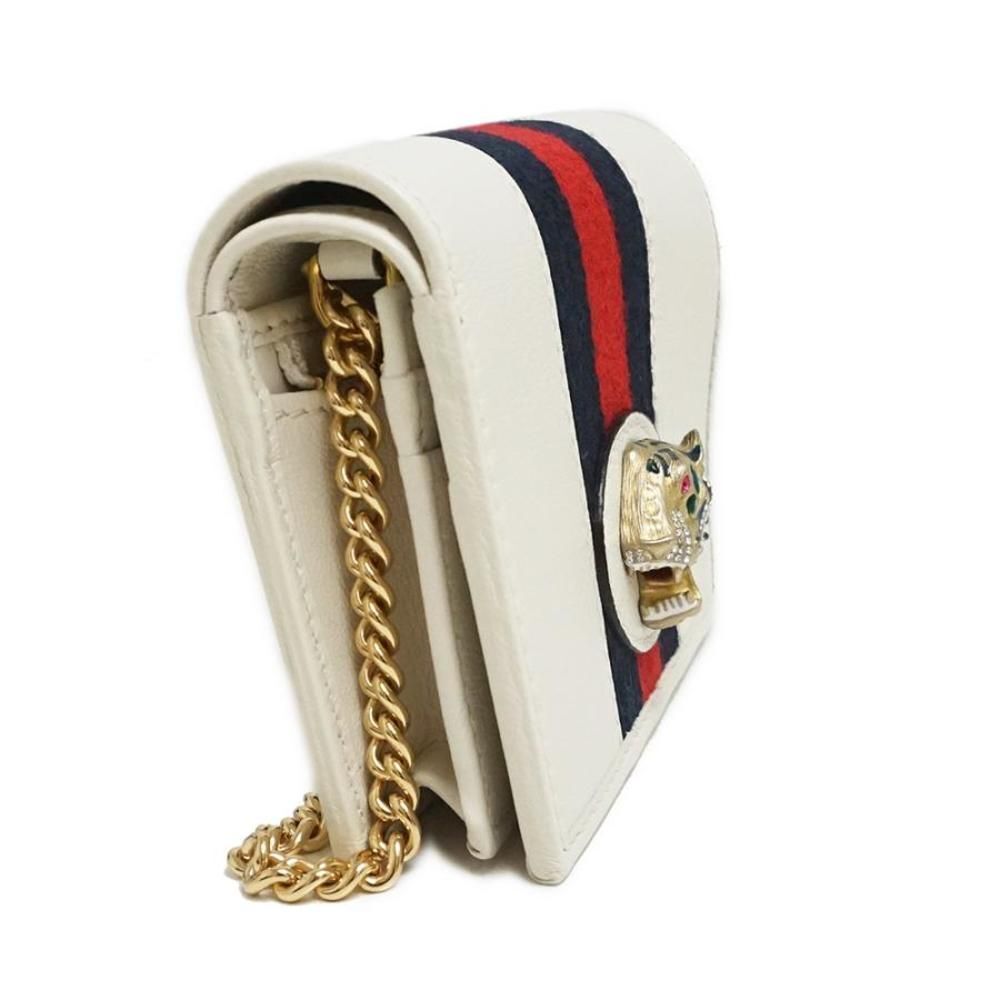 Gucci Rajah Tiger Bi-fold Wallet Chain Wallet Leather Canvas White - Picture 7 of 11